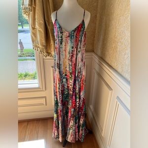 Nicole Miller watercolor Maxi Dress with pockets